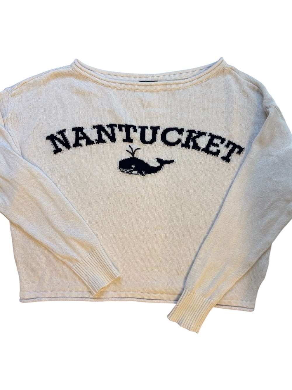 🐳Wild Fable Women’s Cream Blue Nantucket Whale Coastal Boatneck Fall Sweater M